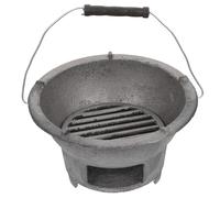 Réchaud de Barbecue Portable en Fonte pour Cuisson Extérieure Mobile | Poignée Pratique, Bords Polis, Finition Argentée, Plateau à Charbon Inclus, Format Compact pour Camping, Style Aléatoire