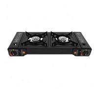 Réchaud de camping au gaz - Grill de table à 2 brûleurs - Puissance élevée de 2 x 2500 W - Plaque de cuisson antiadhésive - Compatible avec le butane/gaz liquide - Livré avec une mallette de transport