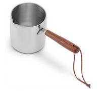 Réchauffeur en Acier Inoxydable de 450 Ml, Chauffe-Lait à café, Mini Pot à Lait, Petite Casserole avec Manche en Bois pour Chauffer le Lait, Faire du Sirop, Faire Fondre