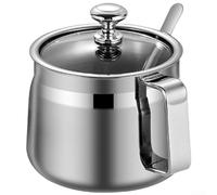 Récipient à assaisonnement en acier inoxydable avec couvercle, pot à épices antirouille de qualité 304, couvercle en verre transparent, base stable, poignée ergonomique pour la cuisine (A)
