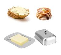 Récipient à beurre,beurrier inox beurrier à double isolation de catégorie comestible bol à dessert, pour Réfrigérateur en Acier Inoxydable Récipient à Beurre avec Aouvercle(18,5 x 12,2 x 7 cm)