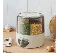 Récipient à céréales rotatif à 360° - Distributeur de riz transparent avec 6 compartiments et sortie en un clic, organisateur hermétique pour aliments secs pour riz, légumineuses, haricots rouges et