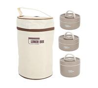Récipient à Déjeuner isolé en Acier Inoxydable 304 avec Sac Thermique, Conteneurs à Déjeuner Scellés, Boîte à Thermique Ronde Portable Multifonction (Couleur café