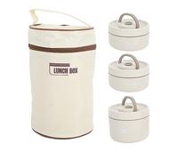 Récipient à Déjeuner isolé en Acier Inoxydable 304 avec Sac Thermique, Conteneurs à Déjeuner Scellés, Boîte à Thermique Ronde Portable Multifonction (Beige)