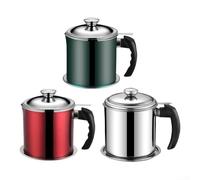 Récipient à graisse avec couvercle et filtre 1 pot en acier inoxydable de 3 L idéal pour réutiliser l'huile de cuisson (rouge)