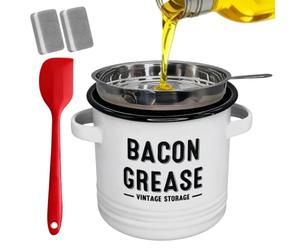 Récipient à graisse de bacon grande capacité 1200 ml | Récipient de graisse de cuisine pour frire, rôtir, préparer des repas, vacances, camping, Thanksgiving, restaurant, blanc