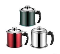 Récipient à graisse multifonction en acier inoxydable, 1 pot de 3 L avec couvercle et filtre pour la gestion de l'huile de cuisson (vert)