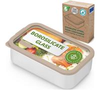 Récipient alimentaire en inox avec couvercle en verre allant au micro-ondes - 1 000 ml - Boîte à déjeuner allant au micro-ondes - Organisateur d'en-cas étanche en métal de qualité supérieure