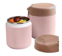 Récipient alimentaire isotherme et étanche - Bocal alimentaire isotherme en acier inoxydable avec cuillère pliante, anti-fuite, isotherme sous vide, bol portable de qualité alimentaire, sans BPA (rose