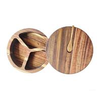 Récipient d'assaisonnement en bois d'acacia avec couvercle anti-poussière et cuillère, boîte de rangement à 3 compartiments pour le sel, le sucre, les épices pour comptoir de cuisine, pot organisateur