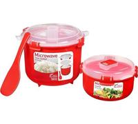 Récipient de cuisson pour œufs brouillés en acier inoxydable - Couleur rouge - Capacité de 2,6 litres - Récipient sans BPA, compatible micro-ondes