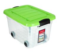 KADAX Boîte de rangement en plastique avec roulettes - 20 l - Vert - Organiseur avec couvercle - Boîte à clip pour jouets - Boîte de rangement avec fermeture à clic