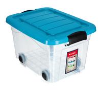 KADAX Boîte de rangement en plastique avec roulettes - 20 l - Bleu - Organiseur avec couvercle - Boîte à clip pour jouets - Boîte de rangement avec fermeture à clic
