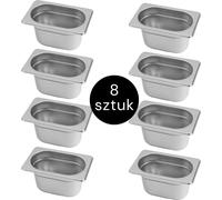Récipient GN pour repas traiteur en acier inoxydable 1/9 Mega-M 176 x 108 x 150 mm, lot de 8 pièces.