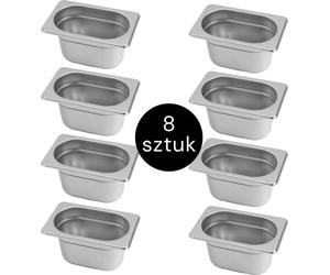 Récipient GN pour repas traiteur en acier inoxydable 1/9 Mega-M 176 x 108 x 150 mm, lot de 8 pièces.