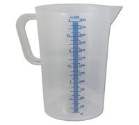 Récipient gradué de 3 litres avec bec verseur en forme de "V", double échelle et construction robuste