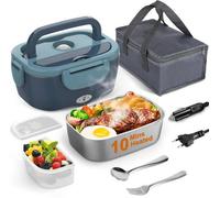 Récipient isotherme électrique pour repas avec sac de transport, fourchettes et cuillères en acier inoxydable, récipient de 1,5 litre, adaptateur secteur 12 V-24 V, pour voiture, camion et bureau