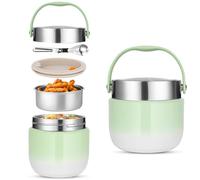 Récipient isotherme pour aliments 1200ML,Boîte à lunch avec couvercle,Récipient de maintien au chaud en acier inoxydable avec cuillère pliable,pour le stockage de farine,soupe,déjeuner,fromage (Vert)