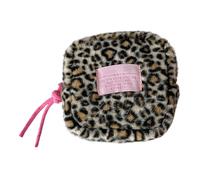 Récipient miniature en peluche avec motif léopards pour filles, organiseur de rangement de voyage et usage quotidien, sac rétro léopard, Noir/blanc