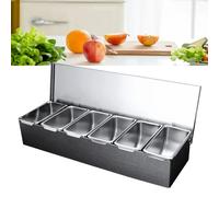 Récipient pour ingrédients en acier inoxydable, boîte à ingrédients à 6 Inserts, récipient pour plat de Barbecue avec couvercle pour citronnes, fruits, Olives Argent