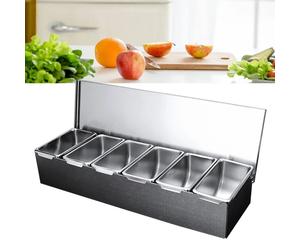 Récipient pour ingrédients en acier inoxydable, boîte à ingrédients à 6 Inserts, récipient pour plat de Barbecue avec couvercle pour citronnes, fruits, Olives Argent