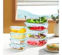 Récipients alimentaires en verre borosilicaté - Boîtes de conservation avec couvercle - 4 x 1 040 ml + 4 x 370 ml - Rectangulaires - Étanches - Lavables au lave-vaisselle - Sans BPA - Bleu