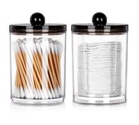 Récipients cosmétiques en acrylique - VILDE - 2 pièces - Transparent - 7 cm diamètre - 11 cm hauteur - Couvercles noirs