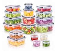 Récipients de Conservation Alimentaire avec Couvercles Lot de 18 | Formats Ronds Carrés et Rectangulaires, 4 Pots à Sauce avec Couvercle Vissant, Couvercles à Clips avec Joints en Silicone
