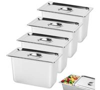 Récipients gastronomiques avec couvercle : lot de 4 récipients de 0,8 mm d'épaisseur en acier inoxydable, 176 × 108 × 100 mm, empilables, avec couvercle, pour cuisine et buffet