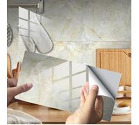 Rectangle Adhésive Décorative à Carreaux pour Salle de Bains et Cuisine Stickers Carrelage , 30x15cm (Beige , 16 Pièces)