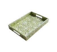 Rectangular Mother of Pearl Inlaid Serving Tray for Living Room Decor | Wavensylvo Features shell inlay detail, equipped with sturdy handles, ideal for serving organizing items