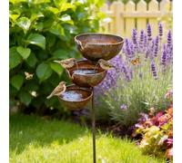 Récupérateur de pluie de jardin rouille à 3 étages - En métal - Décoration de jardin - Rouille - Pour l'extérieur - Abreuvoir d'abeilles - Abreuvoir pour oiseaux - 68 cm de haut