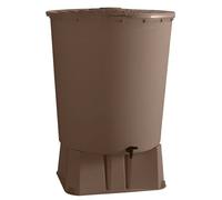 Récupérateur d'eau de pluie rond 500 L + Socle + Kit raccord chéneau - Taupe - BelliJardin