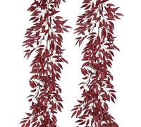 RECUTMS Lot de 2 feuilles de saule artificielles à suspendre de 1,5 m - Fausse feuille de lierre bordeaux - Guirlande d'automne - Pour intérieur et extérieur - Saint-Valentin, mariage, anniversaire,