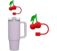 Red Cherries Couvercle de paille en silicone pour accessoires de tasse Stanley de 10 mm, bouchon pour pailles réutilisables, couvercles à pointe de fruits, jolie décoration pour gobelets