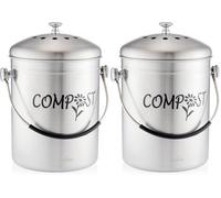 RED FACTOR Deluxe Seau Compost Inodore en Acier Inoxydable pour Cuisine - Poubelle Compost Cuisine - Comprend Filtres à Charbon de Rechange (Designer Mat, 5 litres) (Lot de 2)