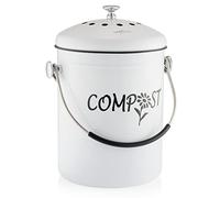 RED FACTOR Deluxe Seau Compost Inodore en Acier Inoxydable pour Cuisine - Poubelle Compost Cuisine - Le Composteur Comprend 3 Filtres à Charbon de Rechange (Designer Blanc, 5 litres)