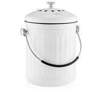 RED FACTOR Premium Seau Compost Inodore en Acier Inoxydable pour Cuisine - Poubelle Compost Cuisine - Comprend Filtres à Charbon de Rechange (Blanc, 5 litres)
