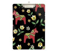 Red Horse - Porte-bloc portable avec motif floral jaune et noir - Taille standard - Format A4 - 31,8 x 22,9 cm - Clip argenté
