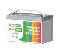 Redodo Batterie Lithium 12V 100Ah Batterie LiFePO4 Rechargeable BMS 100A Intégré Plus 101% d'Energie Utilisable 4000-15000 Cycles Profond pour Caravanes/Bateaux/Camping-Cars/Maison Solaire/Hors-Réseau