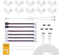REDTRON Connecteur LED, Comprend 10 Connecteurs En Forme De L, 4 Câbles de Rallonge Pour Bande LED 2m, 5 Connecteurs Mâles 4 Broches