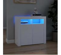 Réduction FR - Buffet Bas enfilade - Commode salon avec lumières LED, Blanc 80x35x75 cm -177956