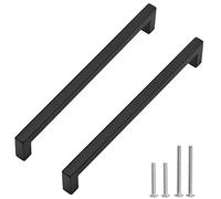 Redunest Lot de 20 poignées d'armoire carrées en acier inoxydable de 25,4 cm pour porte d'armoire de cuisine, poignées de tiroir, centres des trous de 256 mm - Noir mat