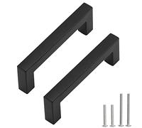 Redunest Lot de 5 poignées d'armoire carrées en acier inoxydable noir mat de 96 mm pour porte de cuisine, placard, tiroir, centres de trous de 96 mm