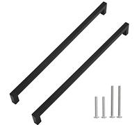 Redunest Lot de 5 poignées d'armoire carrées en acier inoxydable noir mat pour porte de cuisine ou placard - Centres des trous de 384 mm