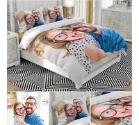 REEG Parure de lit personnalisée avec photo - Créez votre propre literie - Parure de lit personnalisée 3 pièces - Housse de couette et taies d'oreiller (160 x 200 cm)