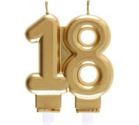REF/6930 -Décoration gâteau anniversaire avec bougie 18 ans or métallique (x1)
