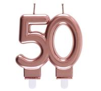 REF/6932 -Décoration gâteau anniversaire avec bougie 50 ans rose gold métallique (x1)
