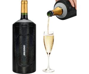 Refroidisseur à vin avec couvercle, 750 ml, en acier inoxydable à double paroi, portable, noir