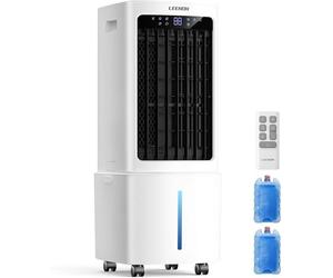 Refroidisseur d'air 9L avec refroidissement par eau, climatiseur sans tuyau d'évacuation, refroidisseur par évaporation avec 3 vitesses, fonctionnement silencieux (35 dB), télécommande, roulettes, éco